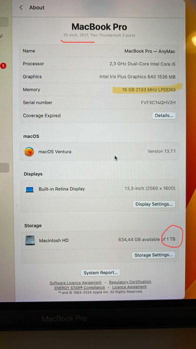 Apple MacBook Pro 13" 2017 16GB 1TB (venda ou troca)