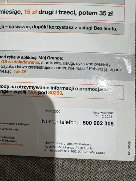 Starter Orange zloty numer
