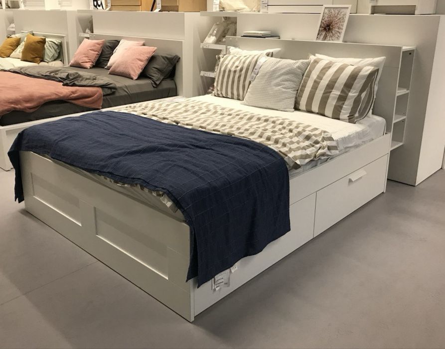 Ліжко IKEA з тумбою та шухлядами, білий, 160x200 см