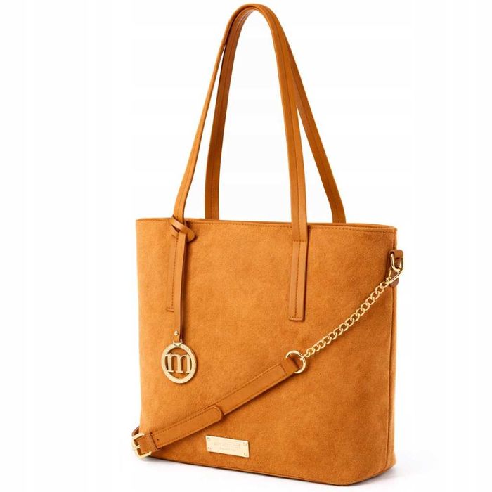 Torebka MONNARI Brązowa Shopper A4 Duża Elegancka Na Ramię Zamsz
