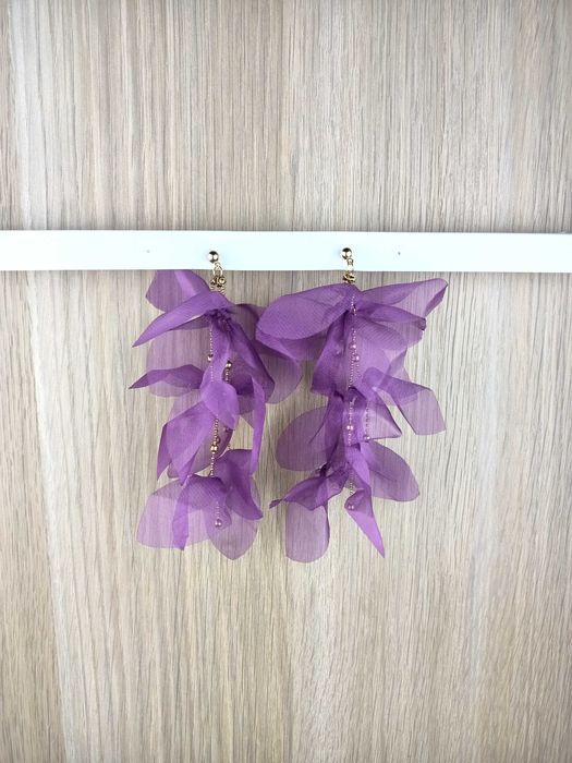 Długie kolczyki materiałowe płatki fioletowe