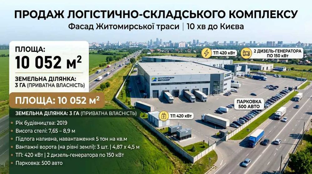 Продаж Сучасного Логістичного Комплексу Класу «А» (15хв від Києва)
