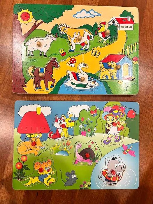 Vários Puzzles em madeira - Animais, transportes, Números