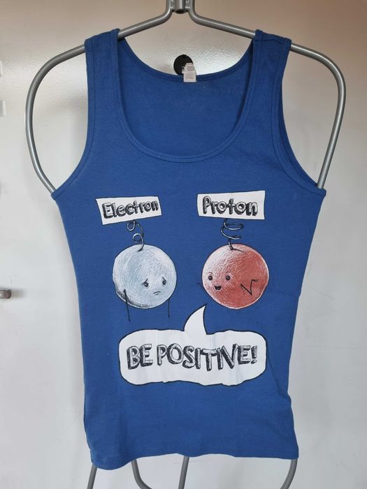 Koszulka damska bez rękawków fizyka elektron proton śmieszna unikat S