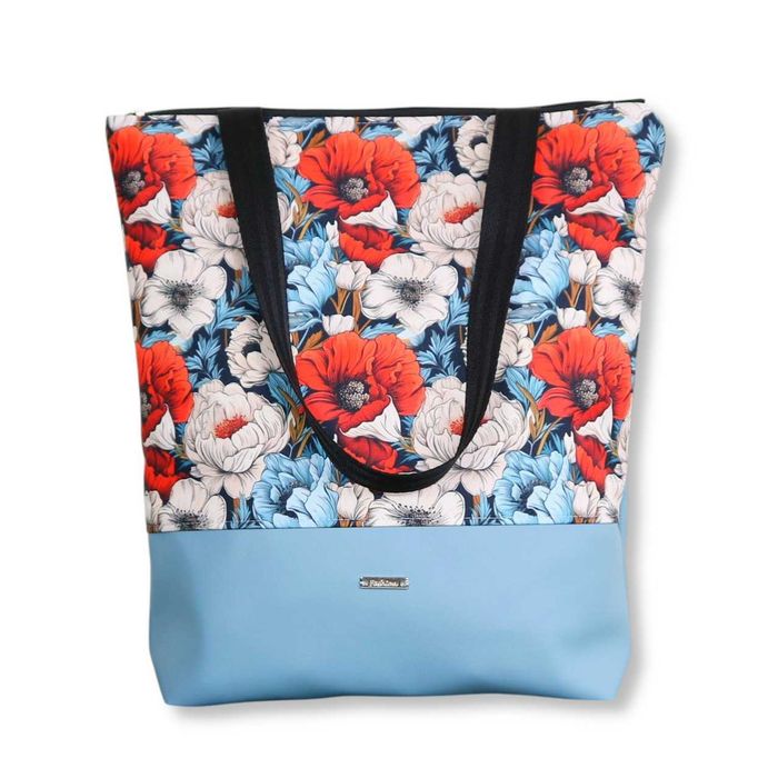 Torebka Shopper na zakupy kwiaty niebieski PL handmade