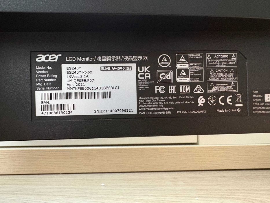 Monitor Acer EG240YPbipx 23.8" IPS 165Hz FHD - uszkodzony