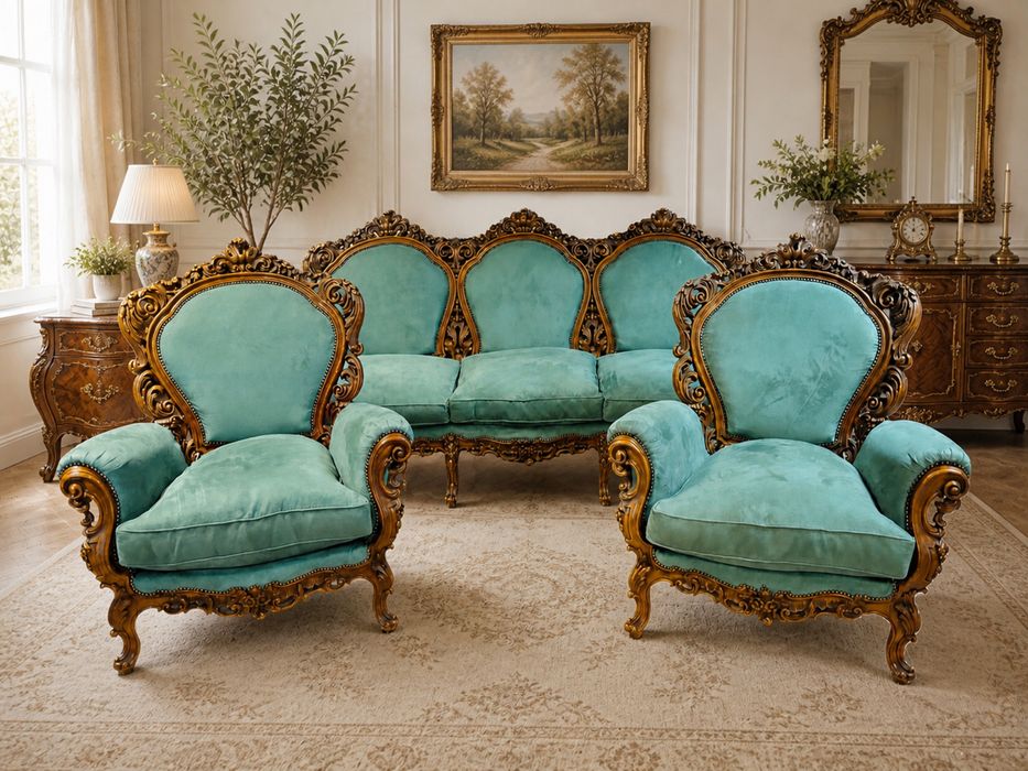 Stylowy komplet wypoczynkowy włoski sofa 2 fotele meble stylowe italy