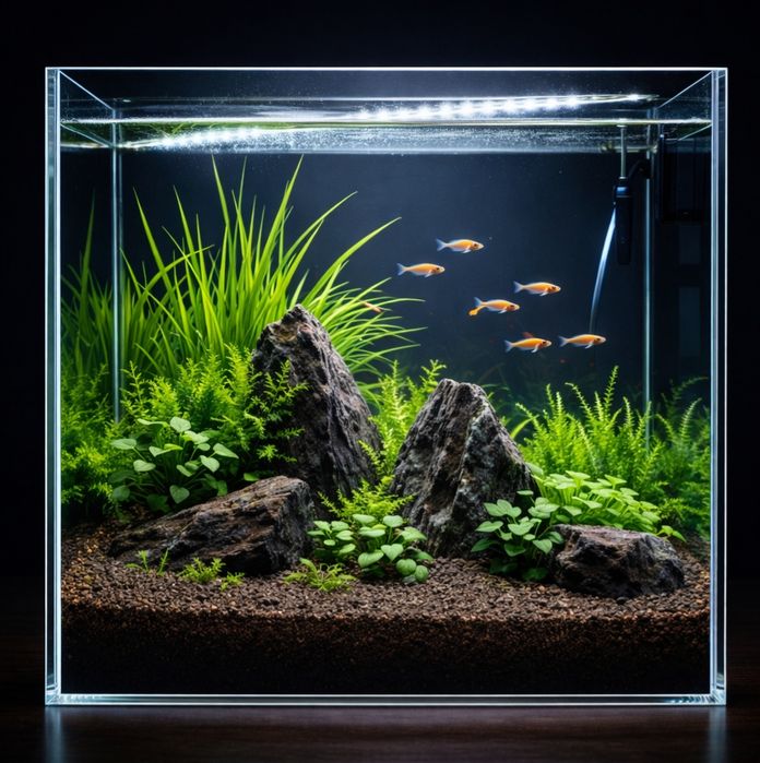 Stylowe akwarium KOSTKA Optiwhite 35x35x35 + Duży Zestaw Akcesoriów!