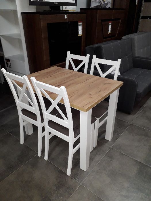 Stół 120x80 + 4 krzesła Biały Zestaw Krzyżak Różne wymiary i modele