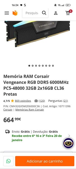 Memória RAM Corsair Vengeance RGB DDR5 NOVO E SELADO