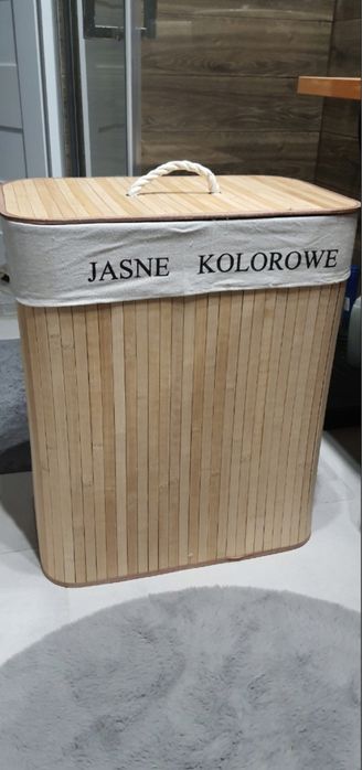 Duży Kosz Bambusowy na Pranie z Pokrywą – Pojemność 100L, Dwie Komory