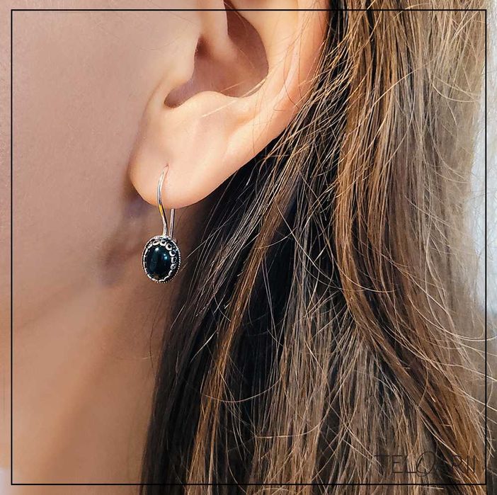 Orientalne kolczyki HASYR z onyksem – Srebro 925