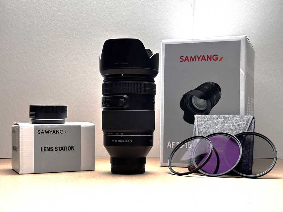 Obiektyw Samyang 35-150 2-2.8 FE - Sony + filtry + Lens Station
