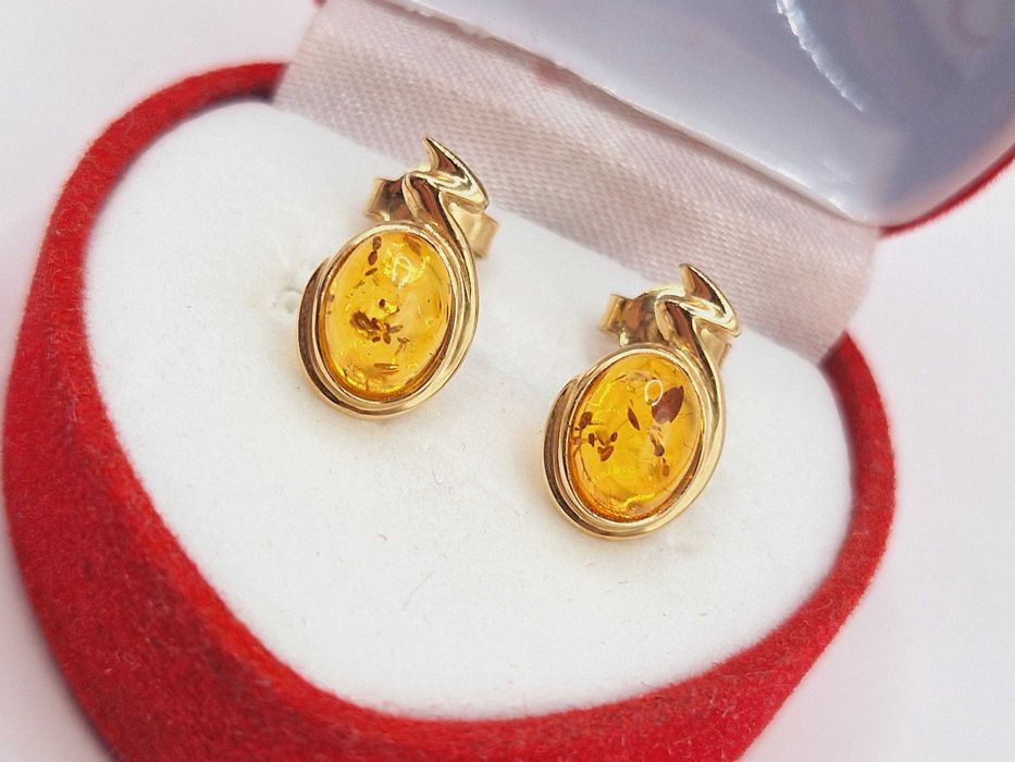 Nowe złote kolczyki. 585 (14K). BURSZTYN