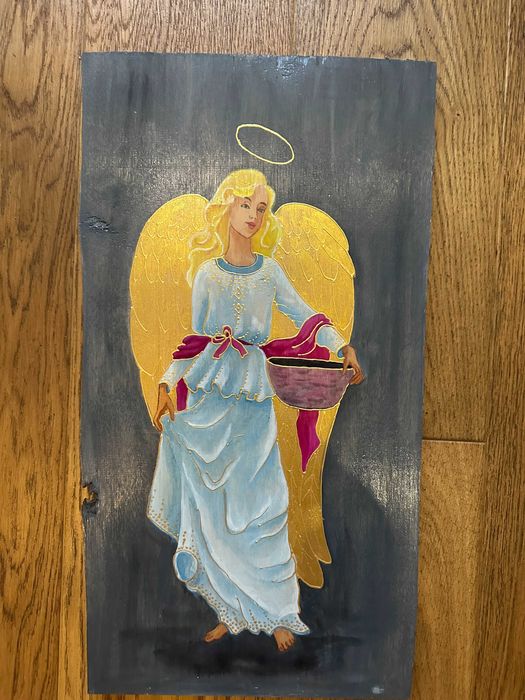 Anioł, obraz na desce, pastel suchy, 52,3-53,5x29-27x1,7 cm