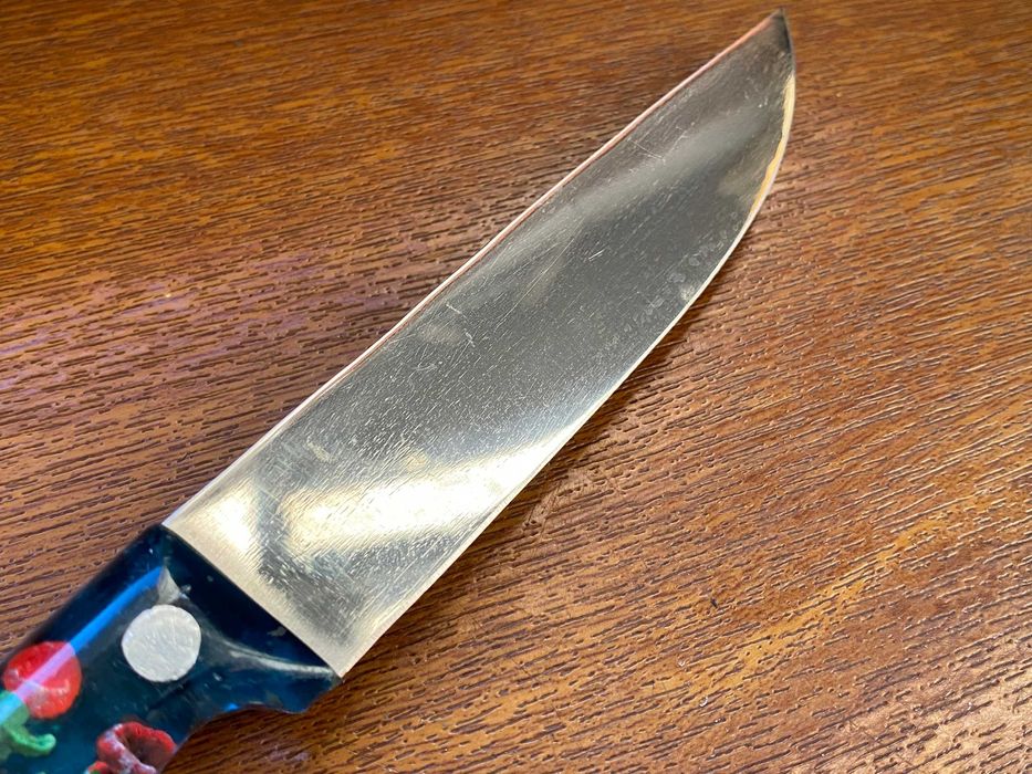 Stary Nóż Kuchenny PRL Zatopiona Róża Ręcznie Robiony