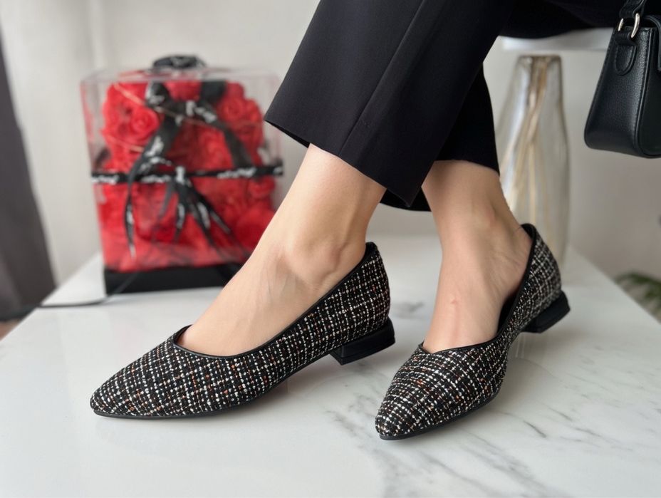 Baleriny tweedowe MHD r.36 eleganckie nowe bez metki