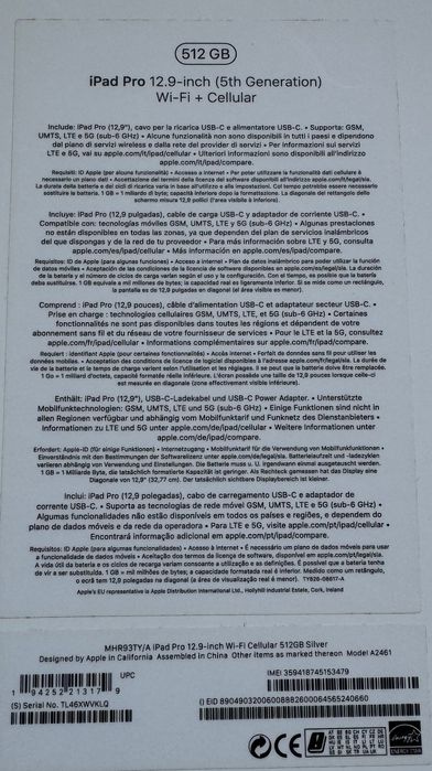 Apple iPad Pro 12.9-inch (5th Generation) M1 Wi-Fi + Cellular – 512 GB64729905369857124