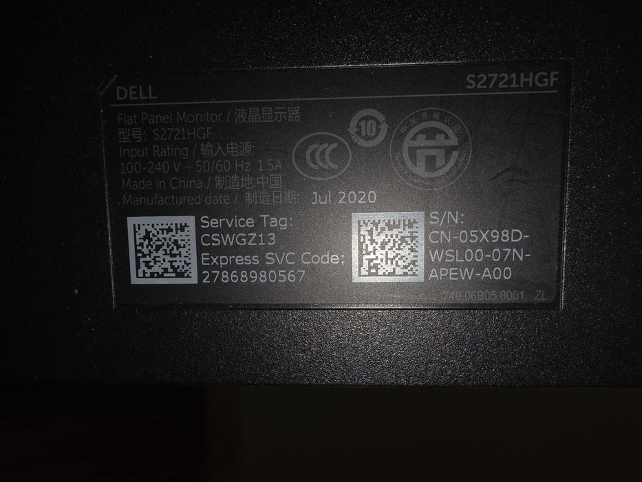 Monitor Dell S2721HGF · 27'' · 1920×1080 · VA · 144 Hz