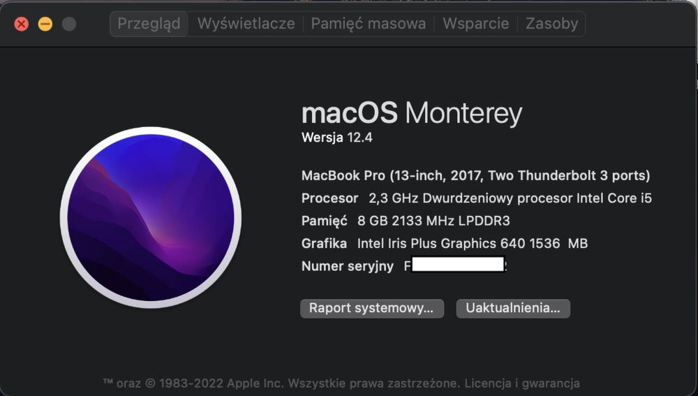 MacBook Pro 13” 2017 i5 8GB USZKODZONY EKRAN + ładowarka