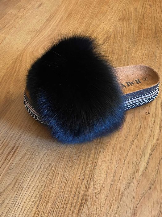 Klapki z naturalnym futrem z lisa 36-39 espadryle