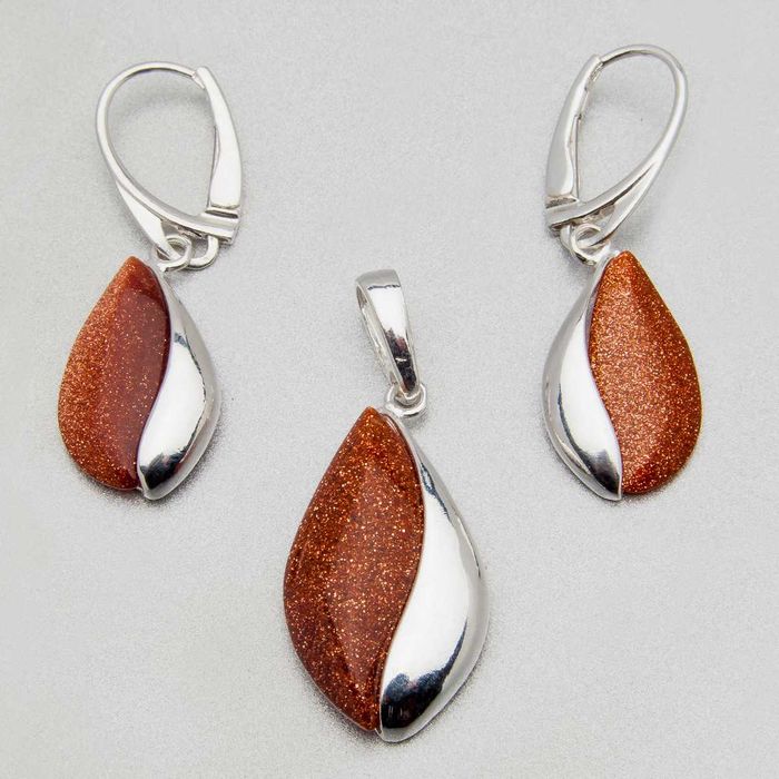 Komplet srebrnej biżuterii. Próba 925. Kamień piasek pustyni KJS010pp