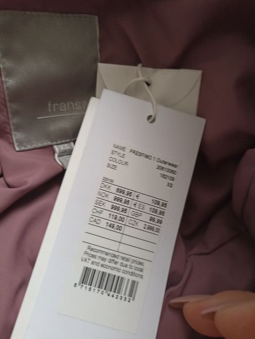 Kurtka przejściowa wrzosowa roz.S/M Fransa