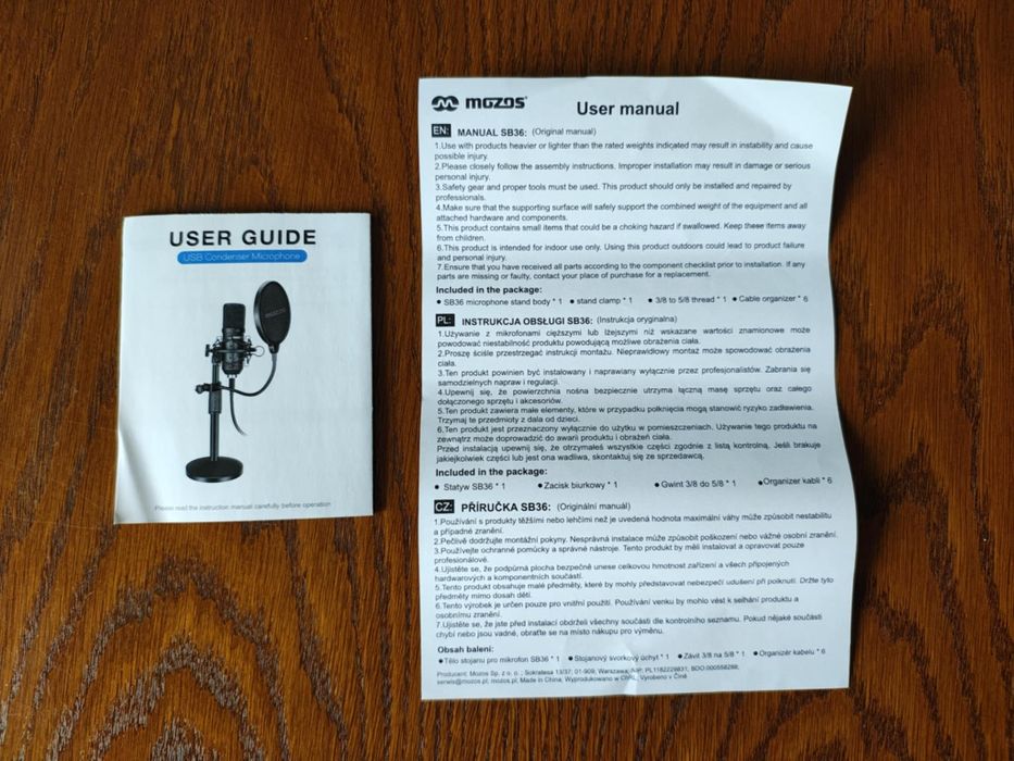 Mikrofon Mozos MKIT-900PRO i statyw SB36