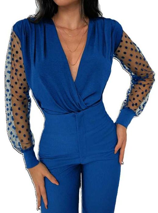 bluzka top koszulka longsleeve niebieska długi rękaw w kropki