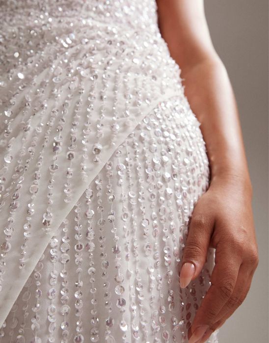 Asos cekinowa biała drapowana sukienka maxi 8 xl 56 7 xl 54