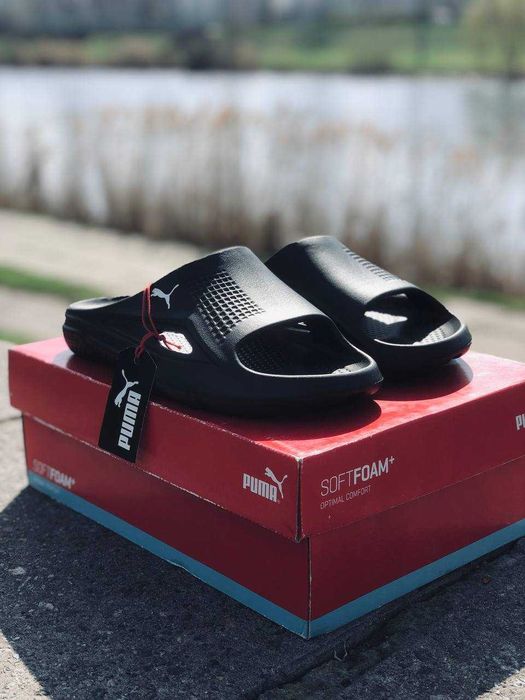 Шлепанцы Puma мужские Черные легкие Скидки! Шльопанці Пума чоловічі Удобные мужские шлепки Пума черные тапочки на лото / пляжные тапочки, шлепанцы