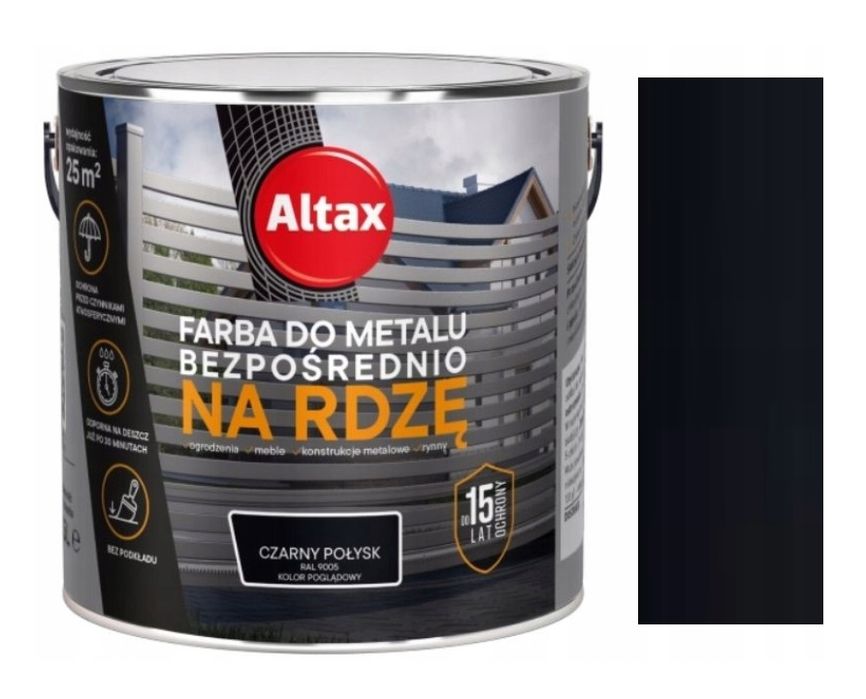 ALTAX Farba do metalu bezpośrednio na rdzę 2,5l Czarny Połysk RAL9005