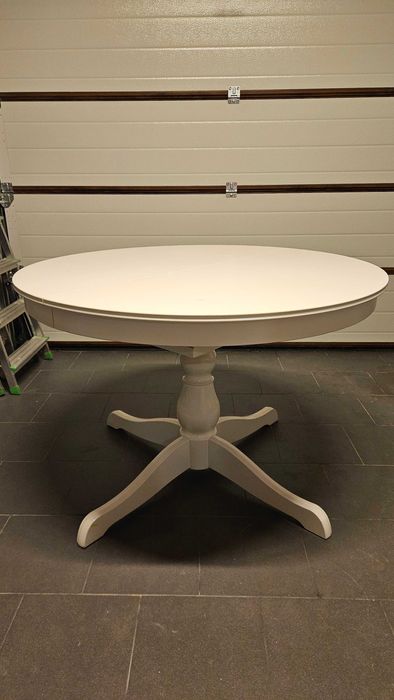 Stół okrągły, owalny, rozkładany, biały INGATORP IKEA - używany