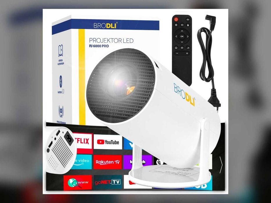 Nowy Projektor LED PJ 6000 PRO Android 11 Wi-Fi Bluetooth Do 200 Cali