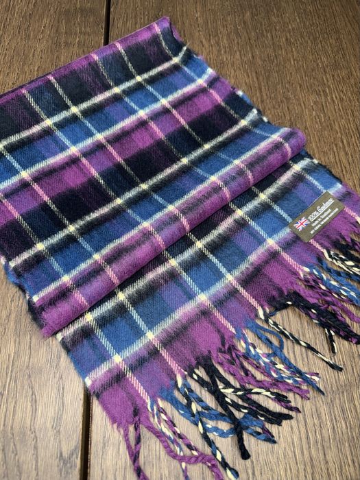 Szal 100% kaszmir Made in Scotland – krata tartan fiolet granat