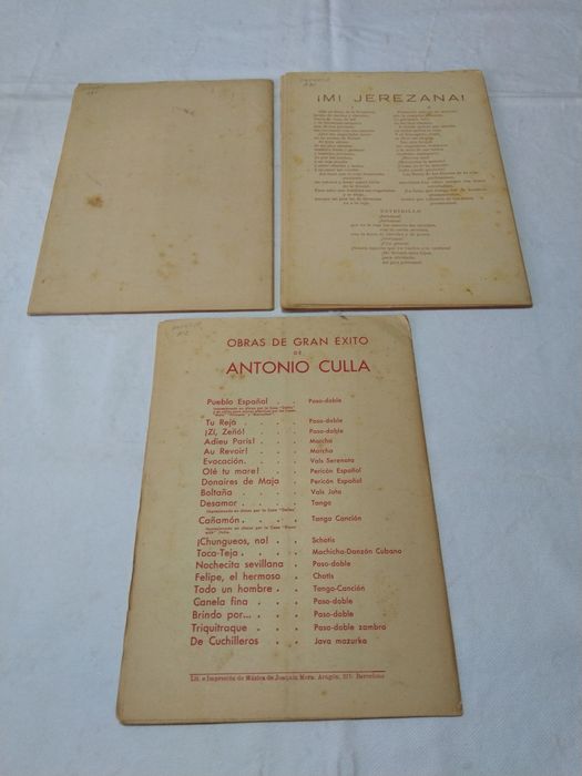 Partituras Musicais El Afilador de Margall, Mi Jerezama de Murillo e De Cuchilleros de A. Culla