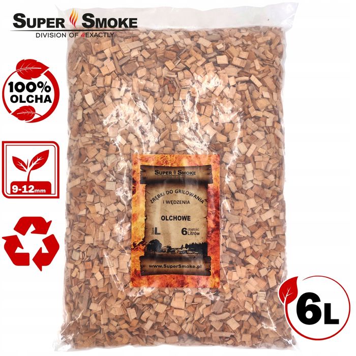 Zrębki Wędzarnicze Super Smoke OLCHA KL-10 (9-12mm) Large 6 Litrów