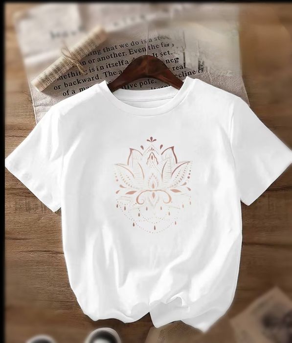 L bawełna koszulka t shirt, bluzka damska print kwiat lotosu  styl Boho