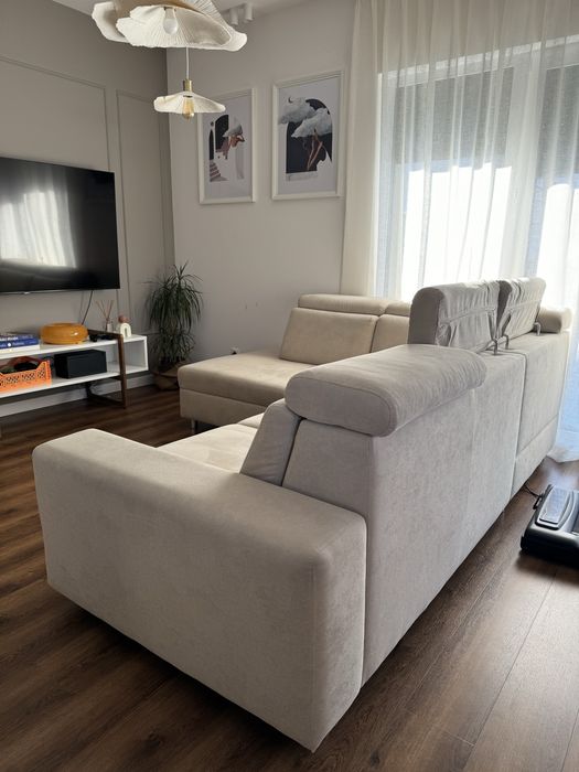 Sofa narożnik rozkładany beżowy nowoczesny japandi