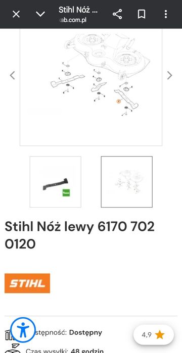 ORYGINALNY komplet noży do traktorka STIHL VIKING 2st