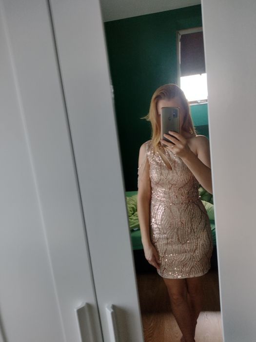 Sukienka mini złota cekiny S 36