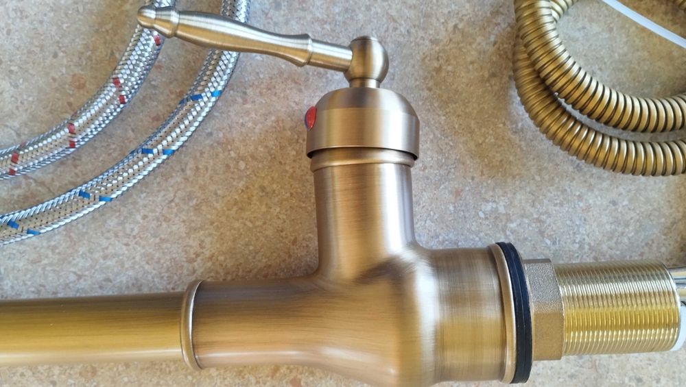 Bateria kuchenna stojąca Retro mosiądz wyciągana wylewka