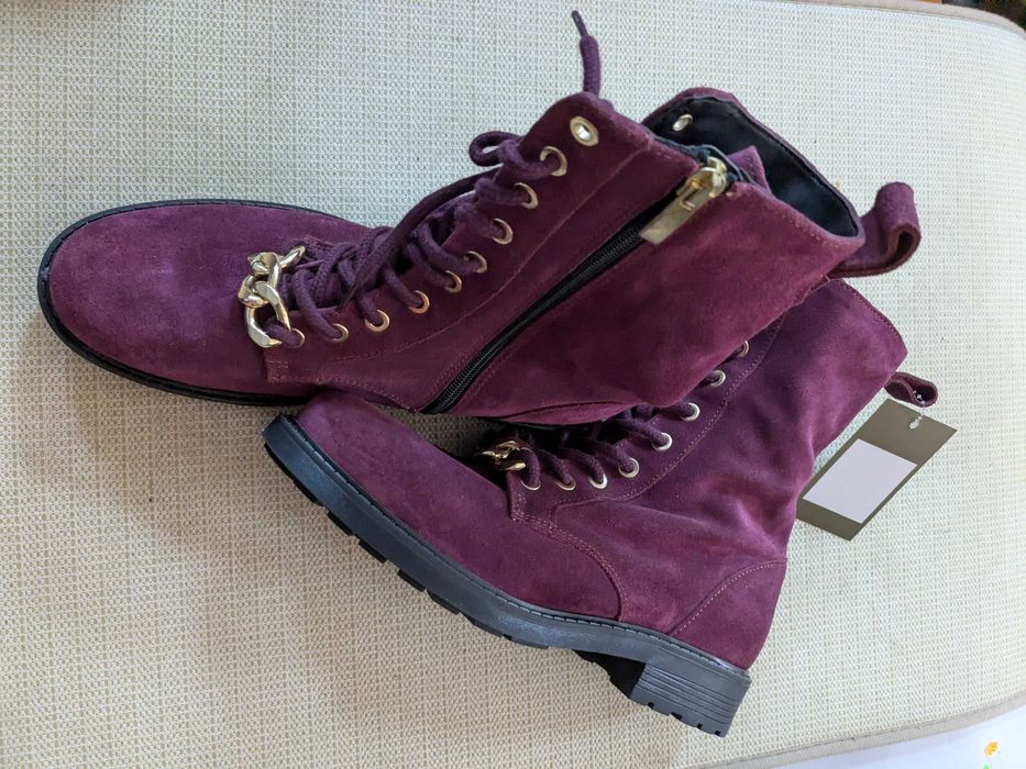 Clarks botki skórzane bordowe z łańcuchem rozm. 39,5