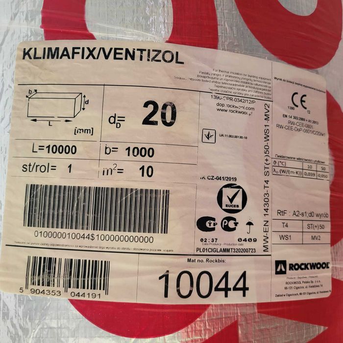 ROCKWOOL KLIMAFIX 20mm wełna izolacja 10m2 samoprzylepna ( 1 rolka)