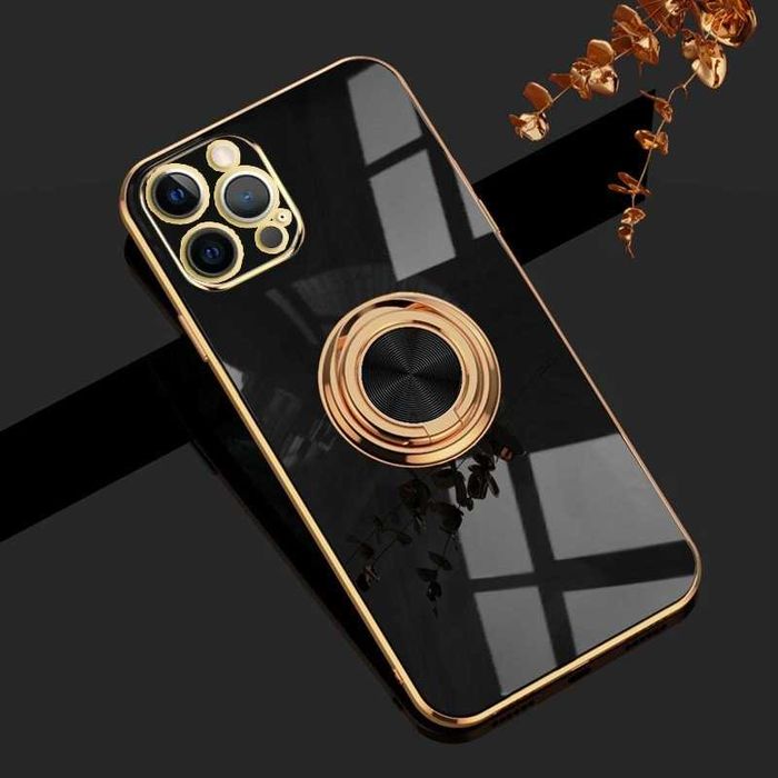 Etui do iPhone 12 eleganckie, czarne ze złotym,