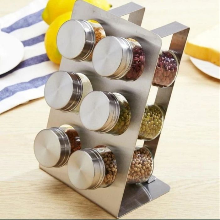 Conjunto de 6 frascos de especiarias com suporte - Novo