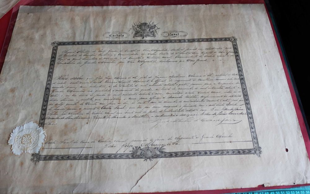 Diploma da Escola Naval 1868 João J. Moreira de Sá (Iate Amélia)