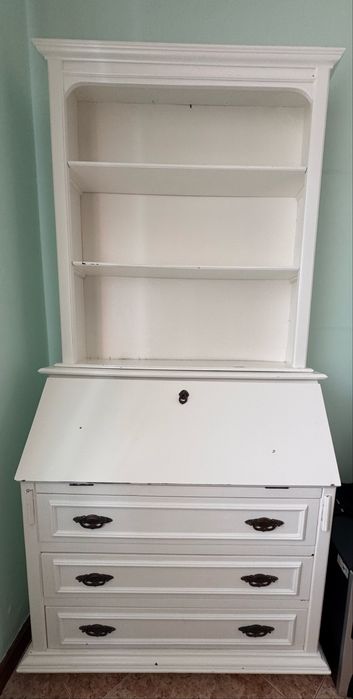 Secretária / Móvel Bureau Lacado em Branco com Estante