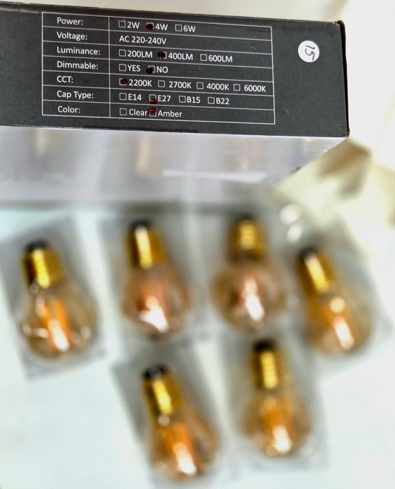 lâmpadas led filamento g45 e27 4w 2200k – pack de 6