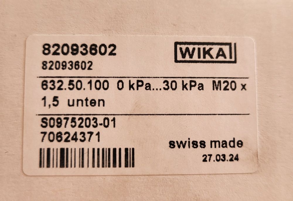Manometr wika 0 kPa...30 kPa M20x1,5
